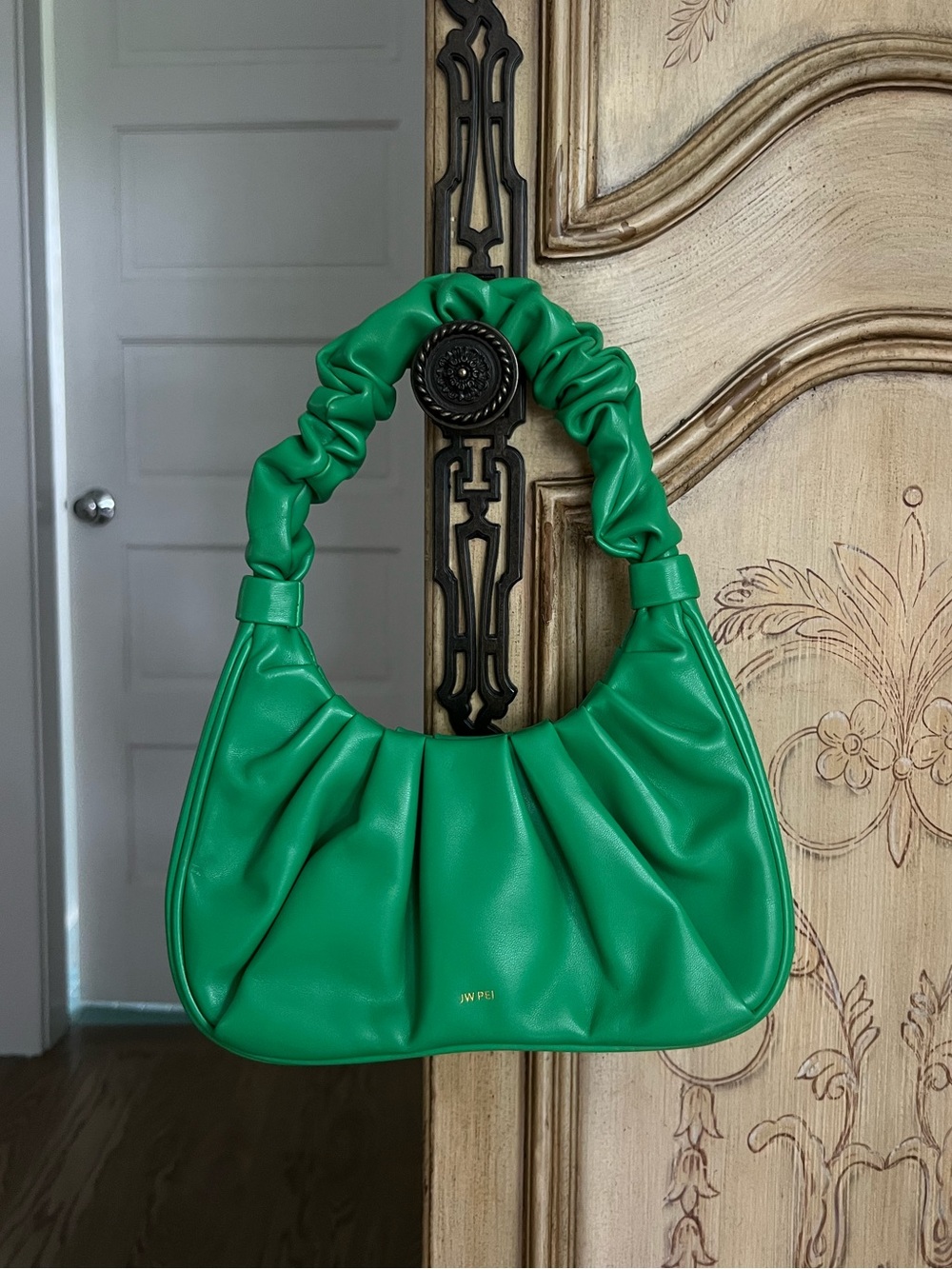 JW PEI Emerald Green Ruched Hand Bag